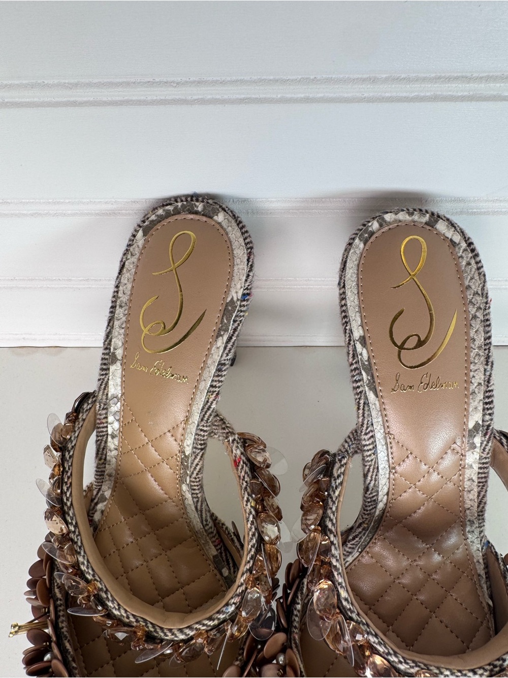 Sam Edelman Athena Brown Multi Embellished Tweed Stiletto Mules - 8 - NWOT - Picture 4 of 7